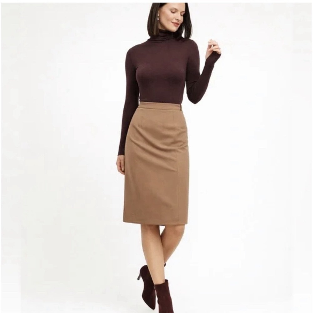 New MM Lafleur Cobble Hill 4.0 Skirt Washable Wool Twill in Camel Sz 12